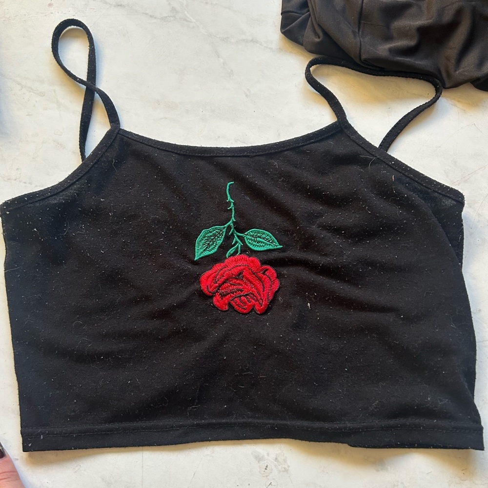 Black Rose Embroidered Women's Crop Top